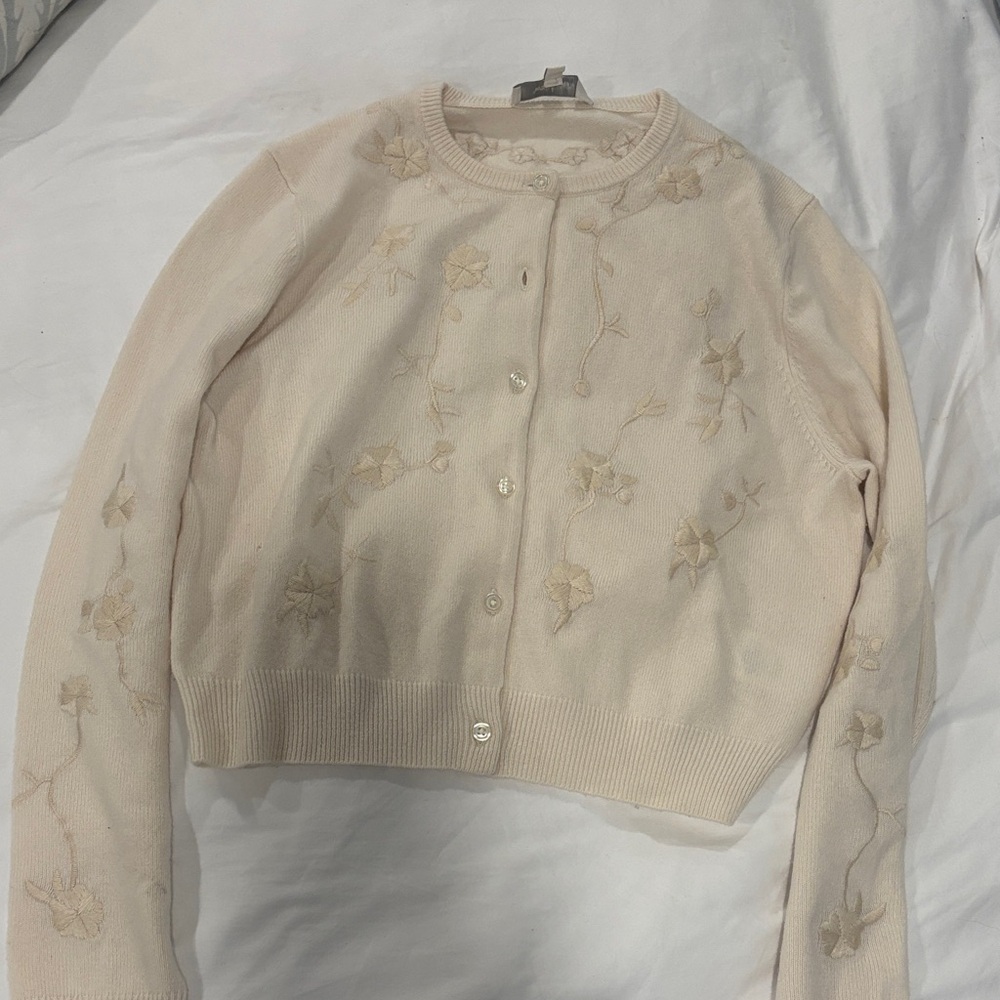 Favorite Daughter - THE LANA CARDIGAN - Elegant Cream Floral Embroidered Sweater